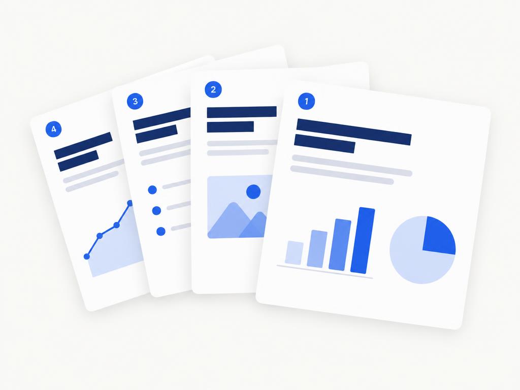 Four slides fanned out, one strategic imperative per slide